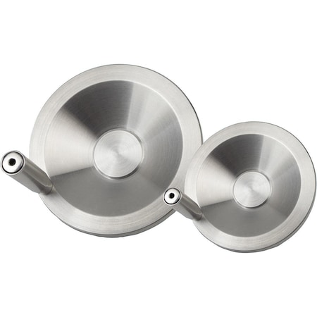 Disc Handwheel With Center Bore D1=254, Stainless Steel 1.4301 Bright, Revolving Grip